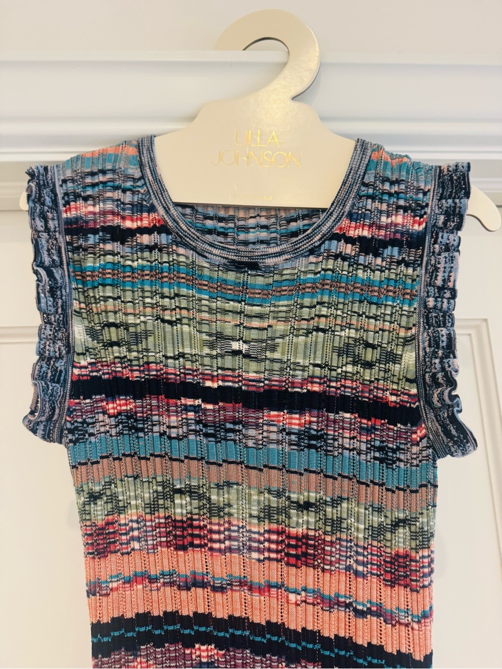 NWT ULLA JOHNSON AJAK SLEEVELESS STRIPED KNIT MIDI DRESS BLUE MULTI SZ SM/ 4 - Picture 7 of 8